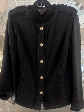 St. John Caviar Fringe Button-Front Jacket Size 10